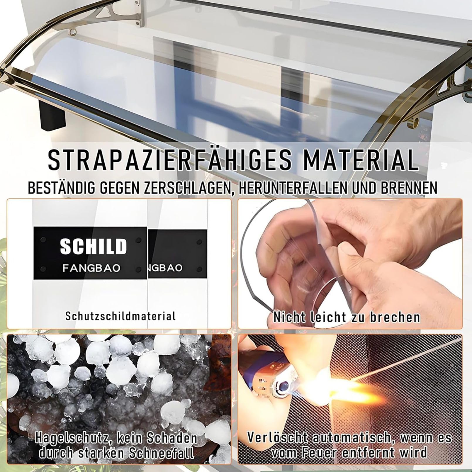 Vordach für Haustür, Balkon Überdachung Haustür Vordach mit Halterung Aluminiumlegierung, aus Aluminium und Polycarbonat Transparentes Bogenvordach, Regen-und Schneefest