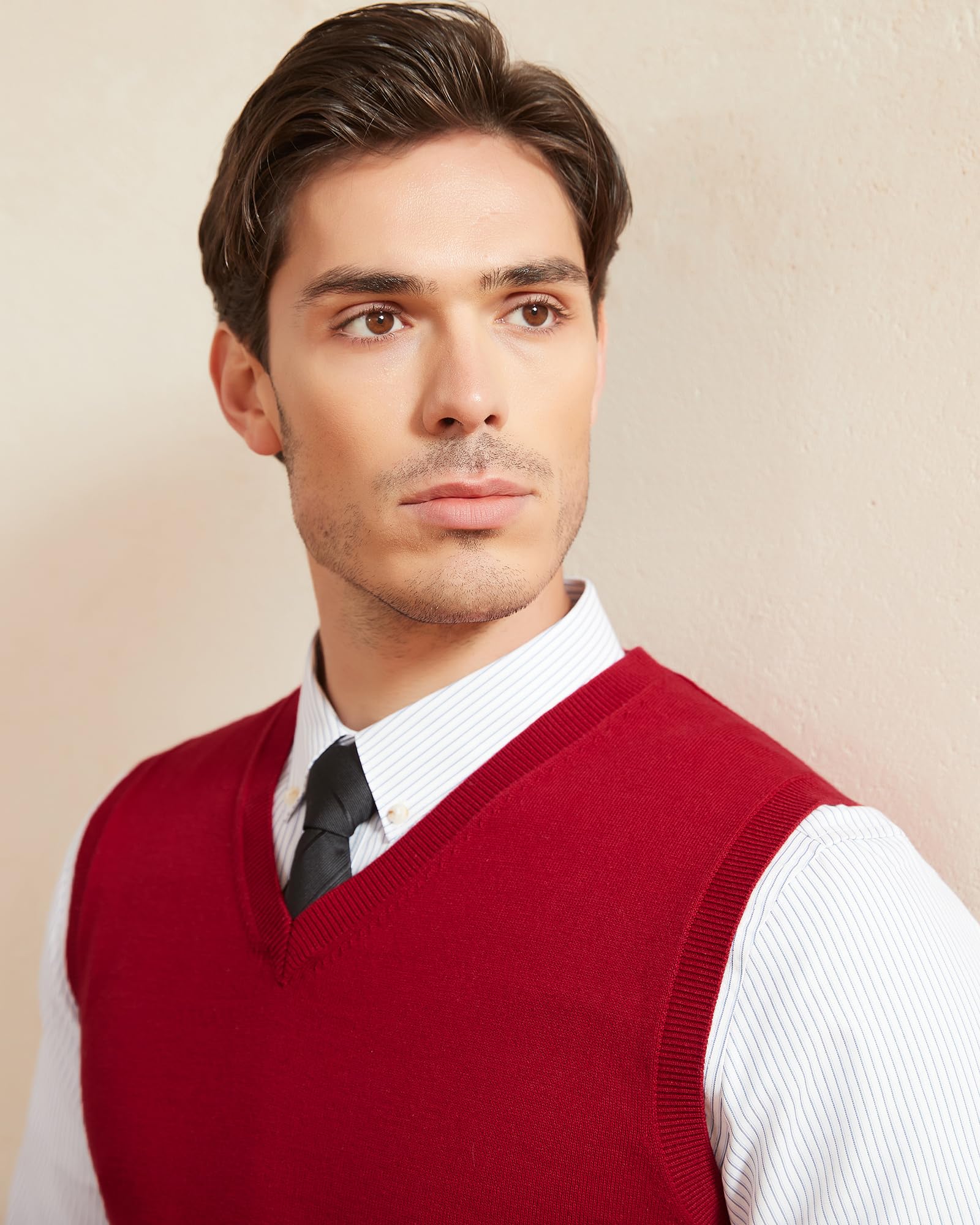 Kallspin Hommes Gilets en Coton sans Manches Col en V Gilets tricotés Pull-Over Relaxed Fit Sweater Vest