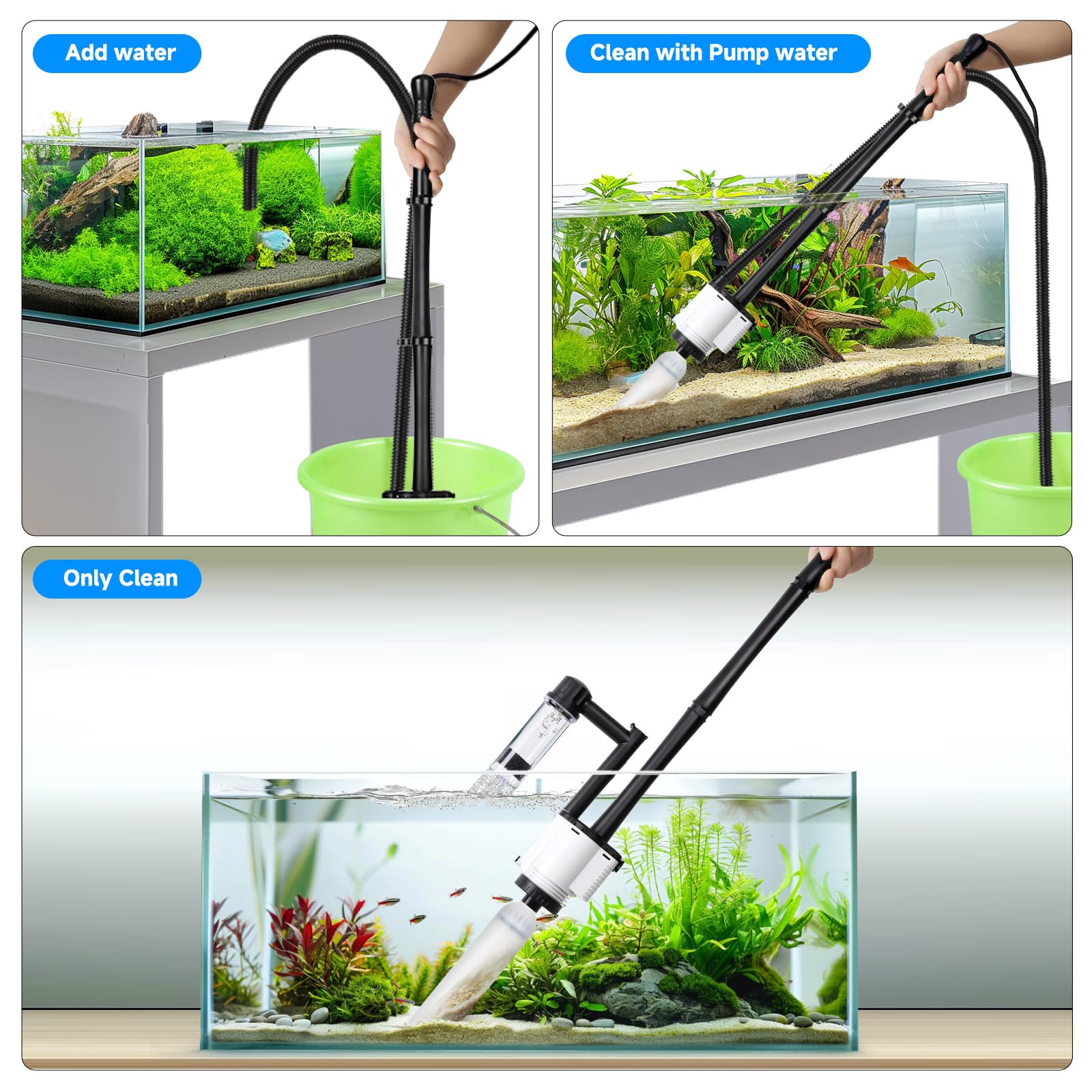 AQQA Aspirapolvere per acquario, 8 in 1, aggiornamento elettrico, 30 W, per cambio acqua, lavaggio della sabbia, filtraggio e circolazione dell'acqua
