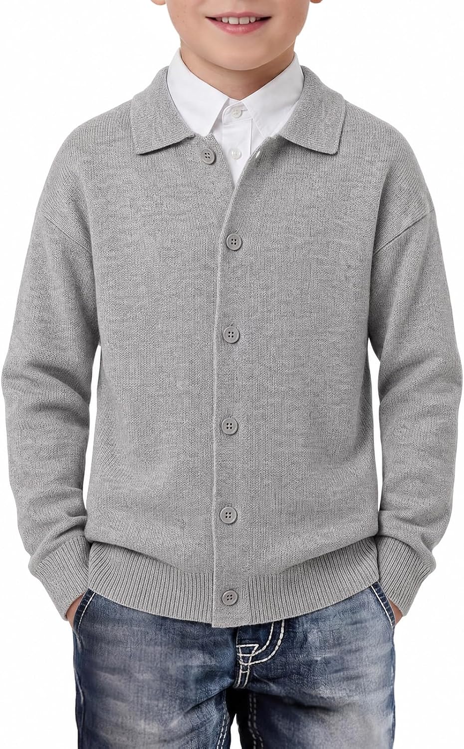 Haloumoning Boys Collared Cardigan Sweater Button Down Uniform Fall Outwear