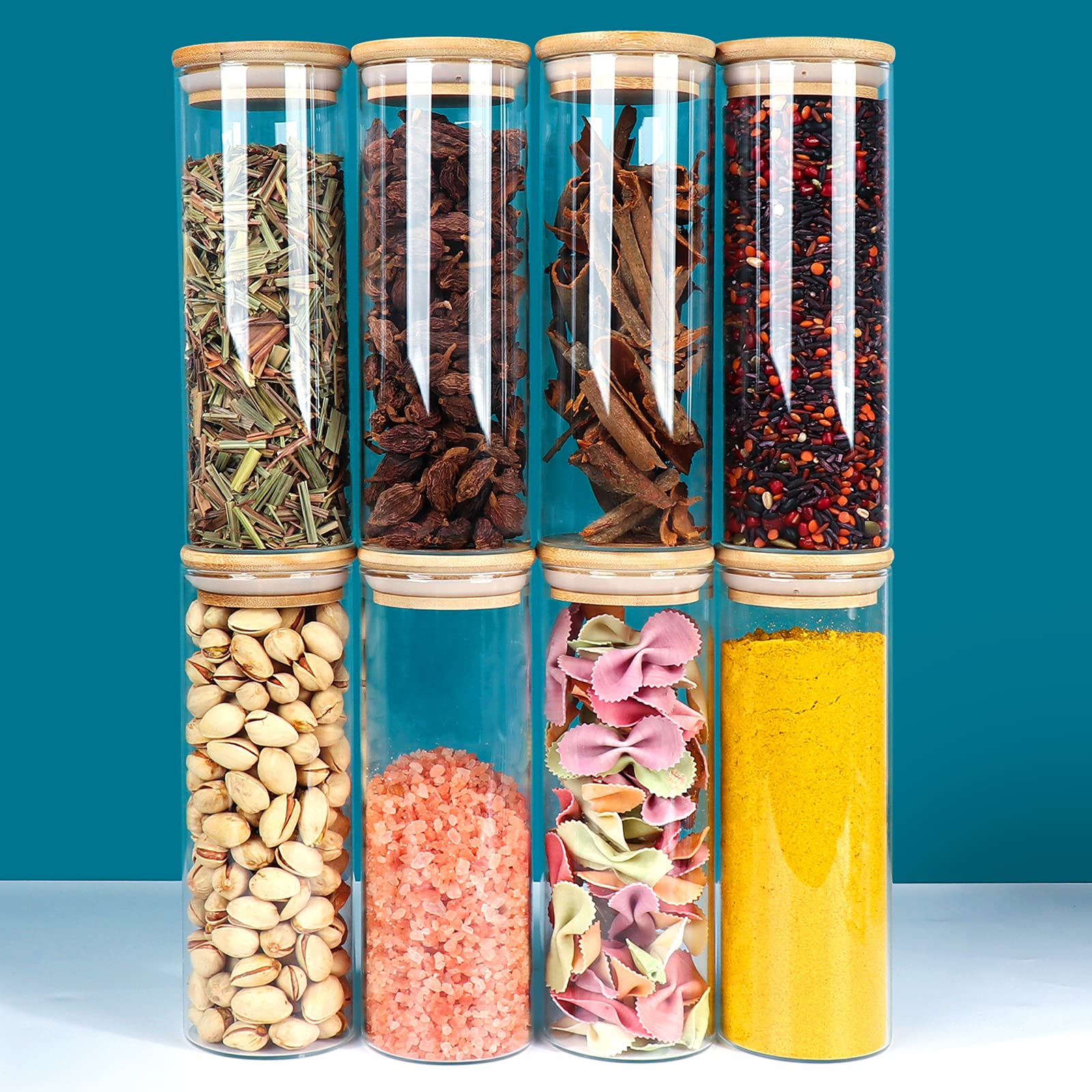 Contenedores de almacenamiento de alimentos de vidrio con tapa hermética de bambú, 16 onzas, 10 unidades, 510 ml, terrario de cristal con tapa, especias, té, harina y azúcar, juego de recipientes