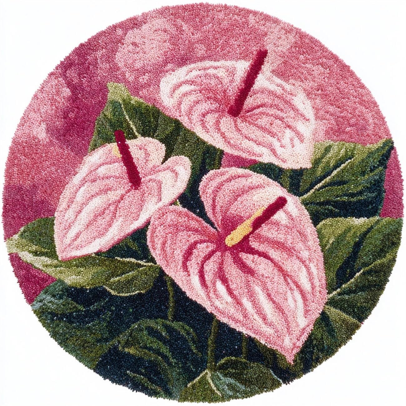 Kitquiver Round Rug Latch Hook Kit Pink Calla Lilies 60x60cm