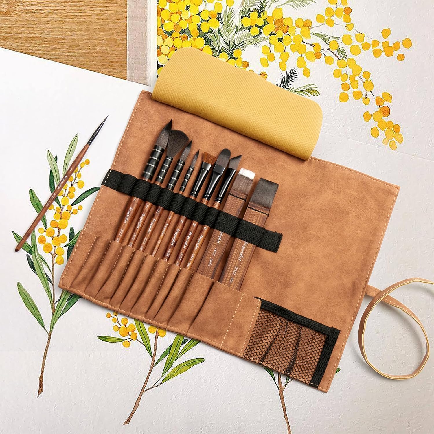 Professional 10pc Taklon Synthetic Paint Brushes Set for Watercolor, Acrylic, Gouache - 8 Brush Heads with Travel Case, Eco Corn Glue, 3000+ Stroke Tested (Pro/Hobbyist/Beginner Art Supplies)