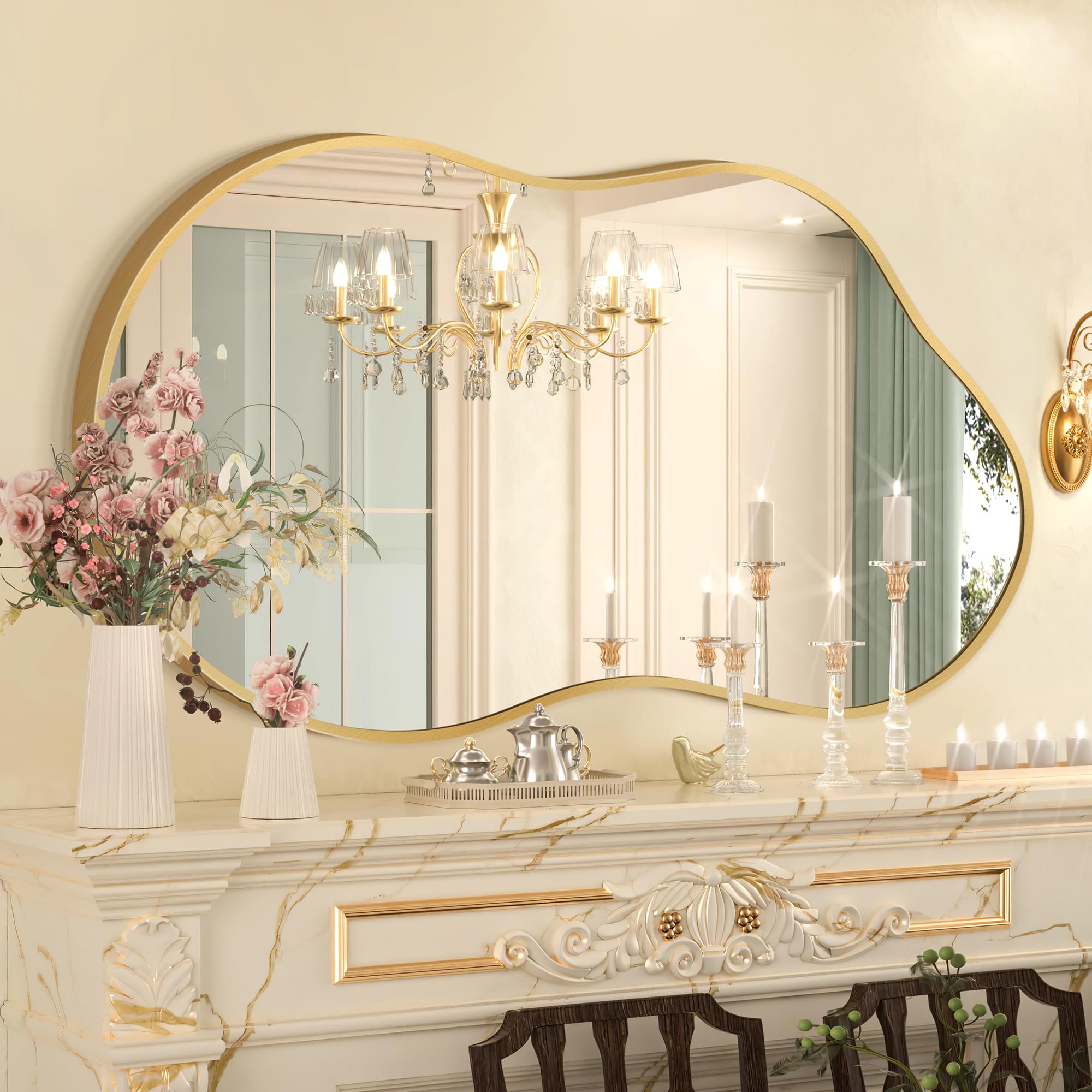 Irregular Wall Mirror - Asymmetrical Bathroom Mirror with Aviation Aluminum Alloy Frame - Stylish Irregular Wall Mirror for