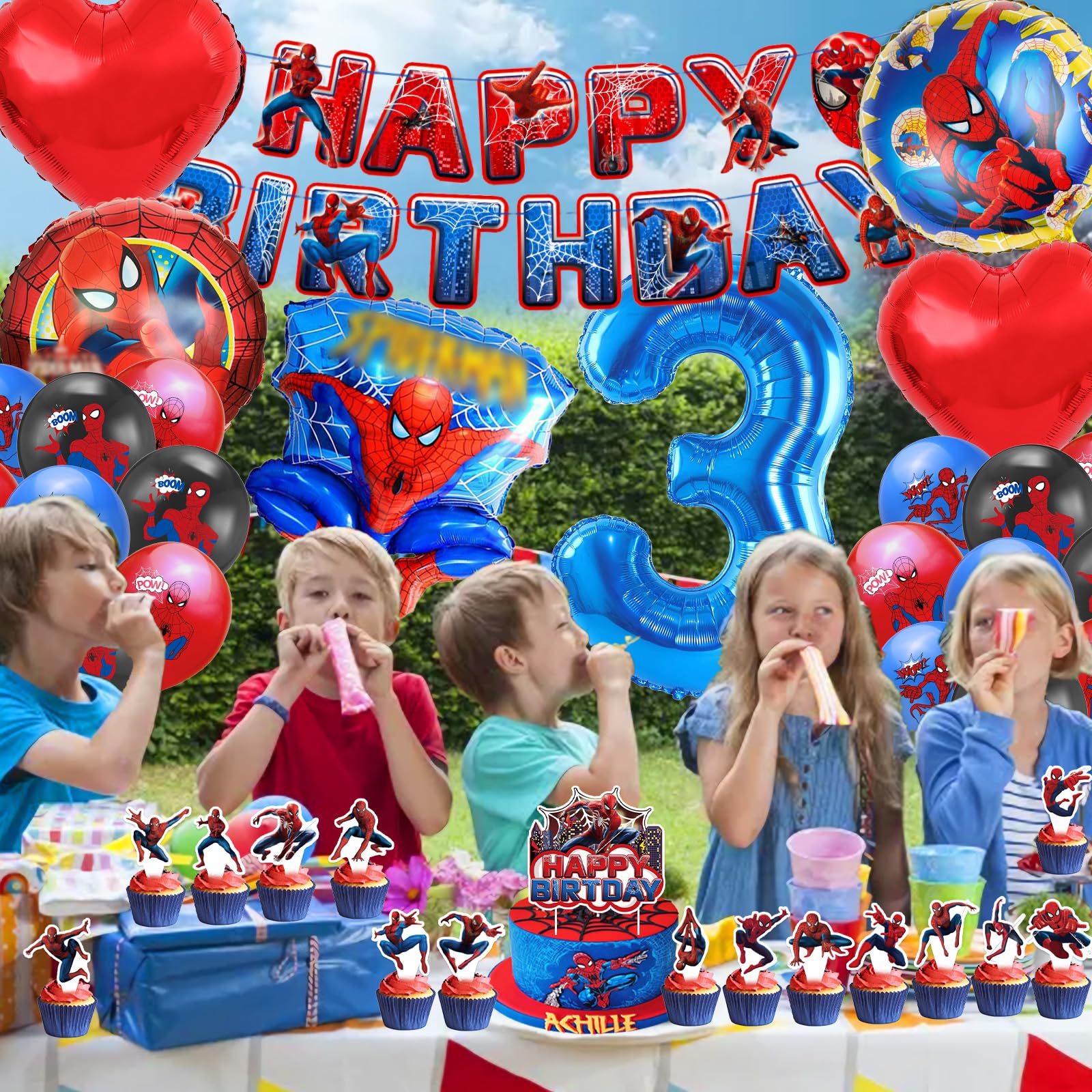 38 Pezzi Kit Compleanno Spiderm 3 Anni Ragazzi, Kit Palloncini Decorazioni, Palloncini Decorazioni per Festa di Compleanno Bambini