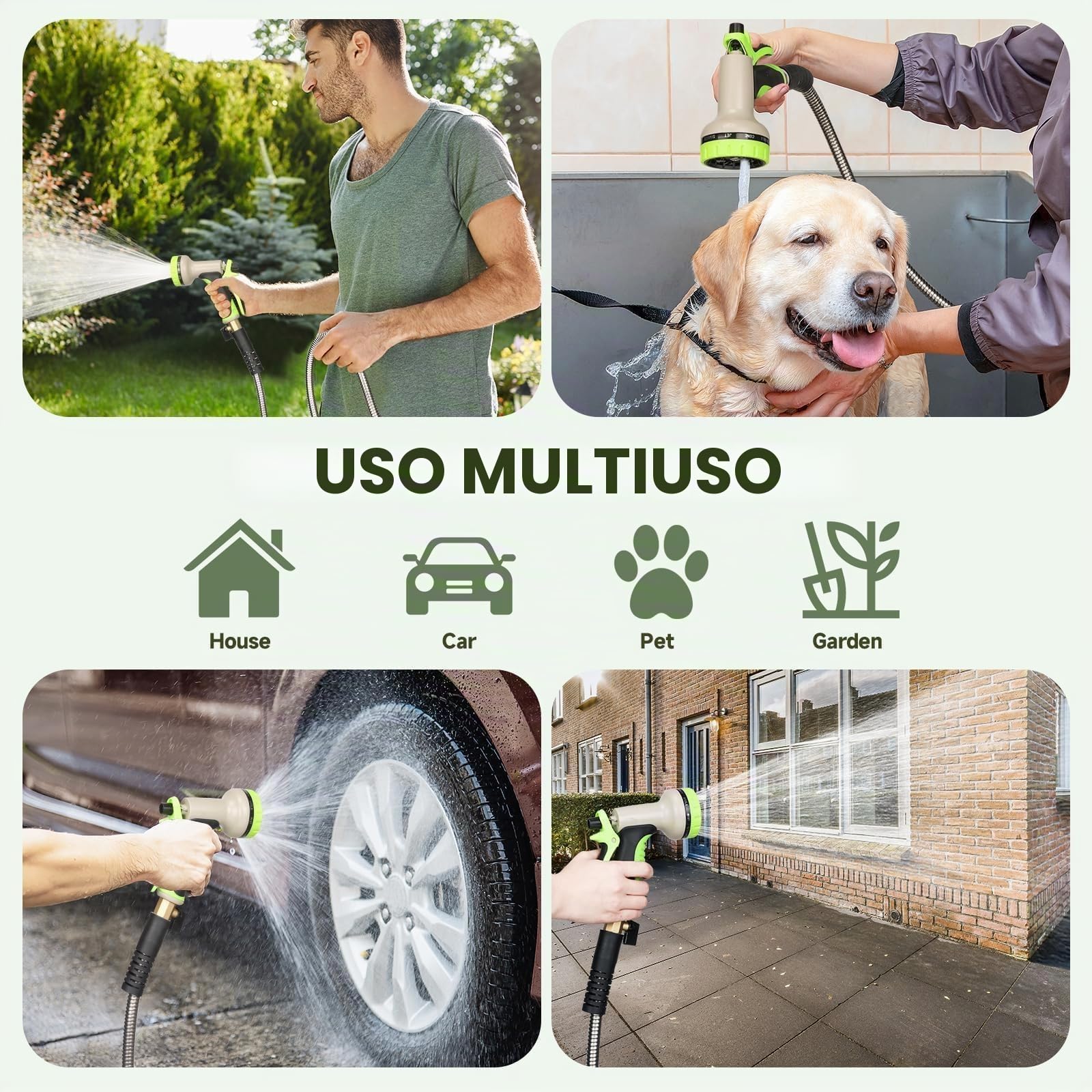 Tubo da giardino in metallo, flessibile da 30,5 m, in acciaio inox, resistente, leggero, con raccordi a connessione rapida, resistente, durevole, senza nodi, con ugello a 10 funzioni, per