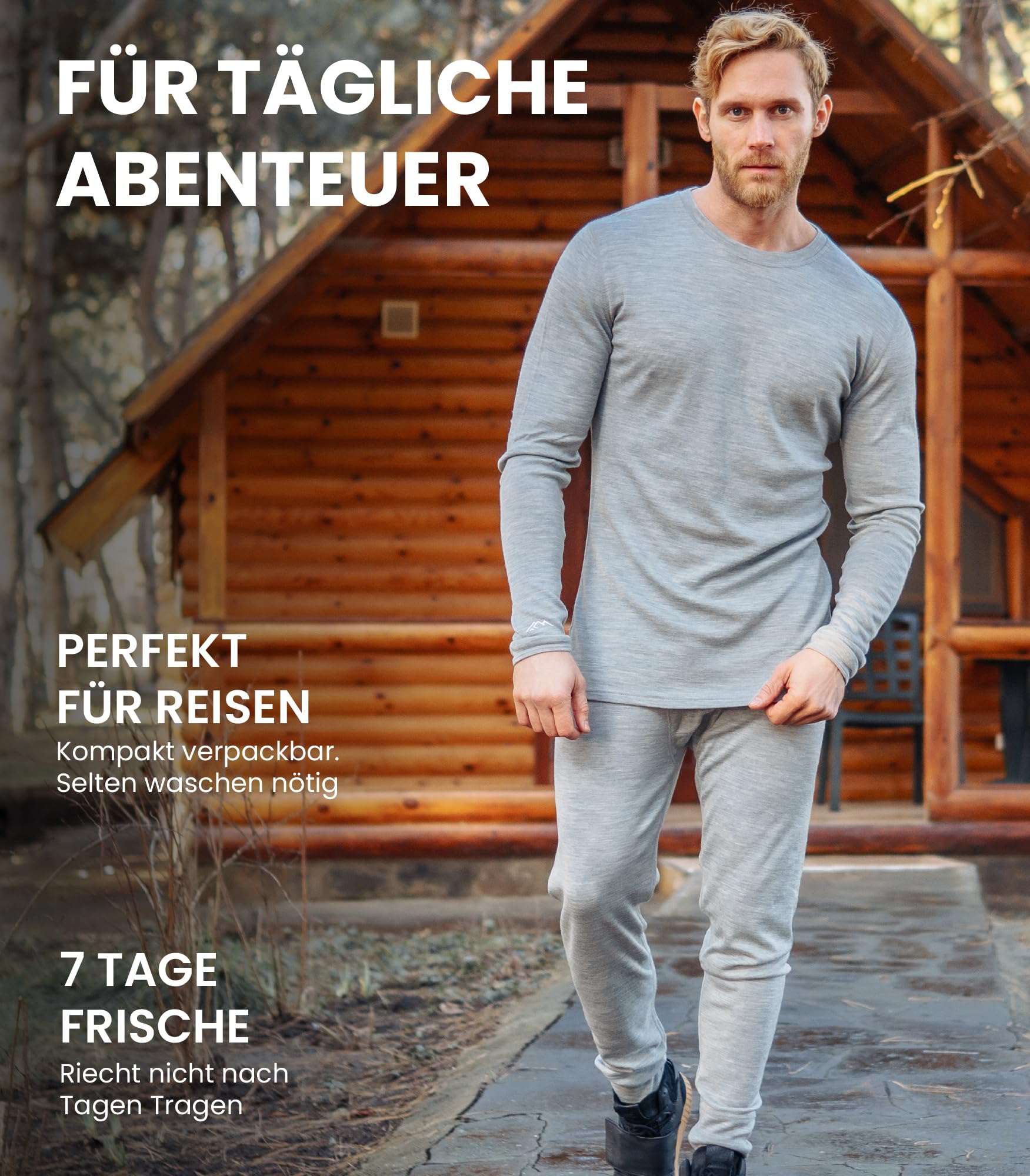 Merino.tech 100% Merino Unterwäsche Herren Set - Leicht, Mittelgewicht, Thermounterwäsche Merinowolle, Langarm Shirt und Hose + Wandersocken aus Merinowolle