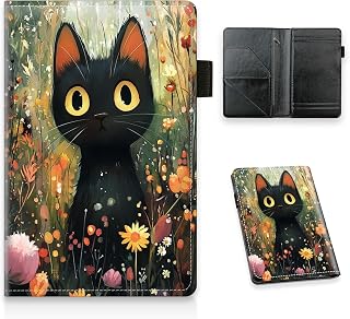 Server Book, PU Leather Waiter Book Server with Zipper Pocket Guest Check Notepad Organizer for Restaurant Servers and Hospitality Staff, Fits Server Apron, Black Cat Colorful Flower