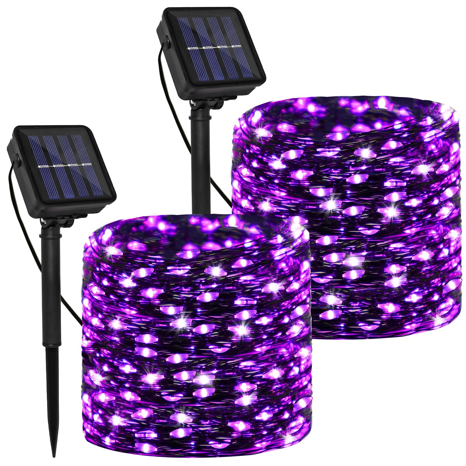 2 Pack Solar Fairy String Lights, 200 LED Christmas Copper Wire Lights