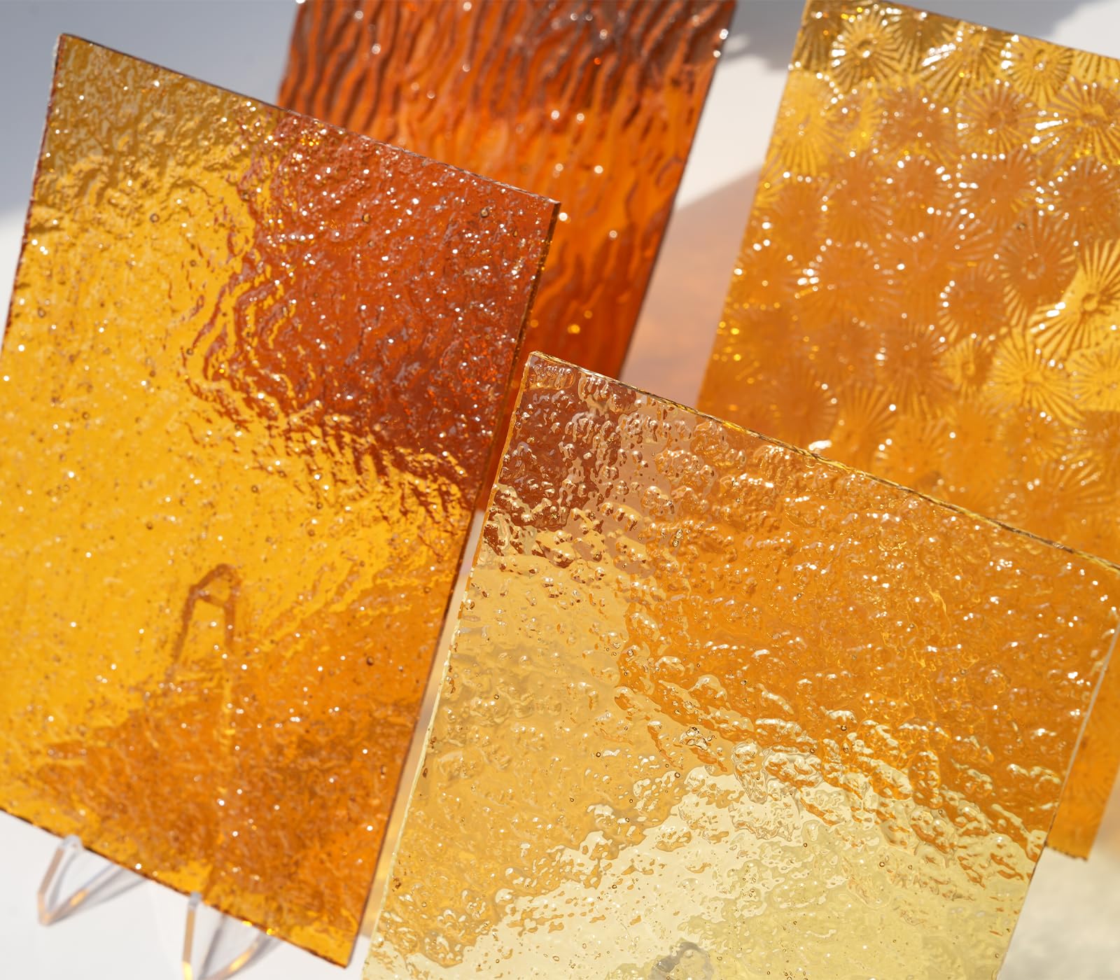 CHICSHIS 4 Sheets Transparent Stained Glass Sheets, 4x6 inch Textured Cathedral Glass Pack for Mosaic Art Crafts, Amber