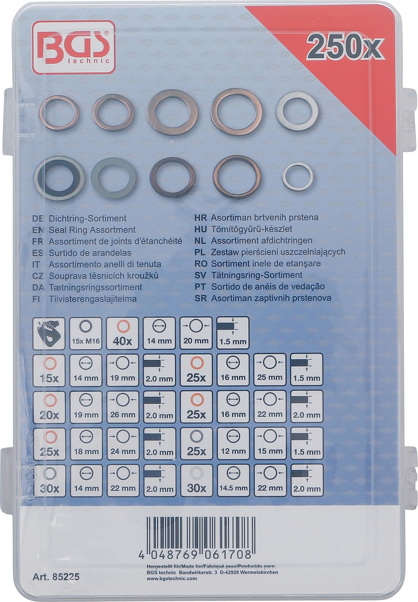 BGS 85225 | Assortimento anelli di tenuta | rame, alluminio, nylon | 250 pz.
