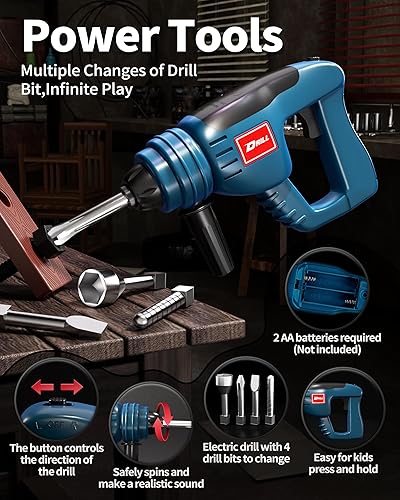 Vista 2 de Deejoy - Juego de herramientas con caja de herramientas y taladro eléctrico de juguete, kits de construcción de simulación para niños de 3 a 5 años