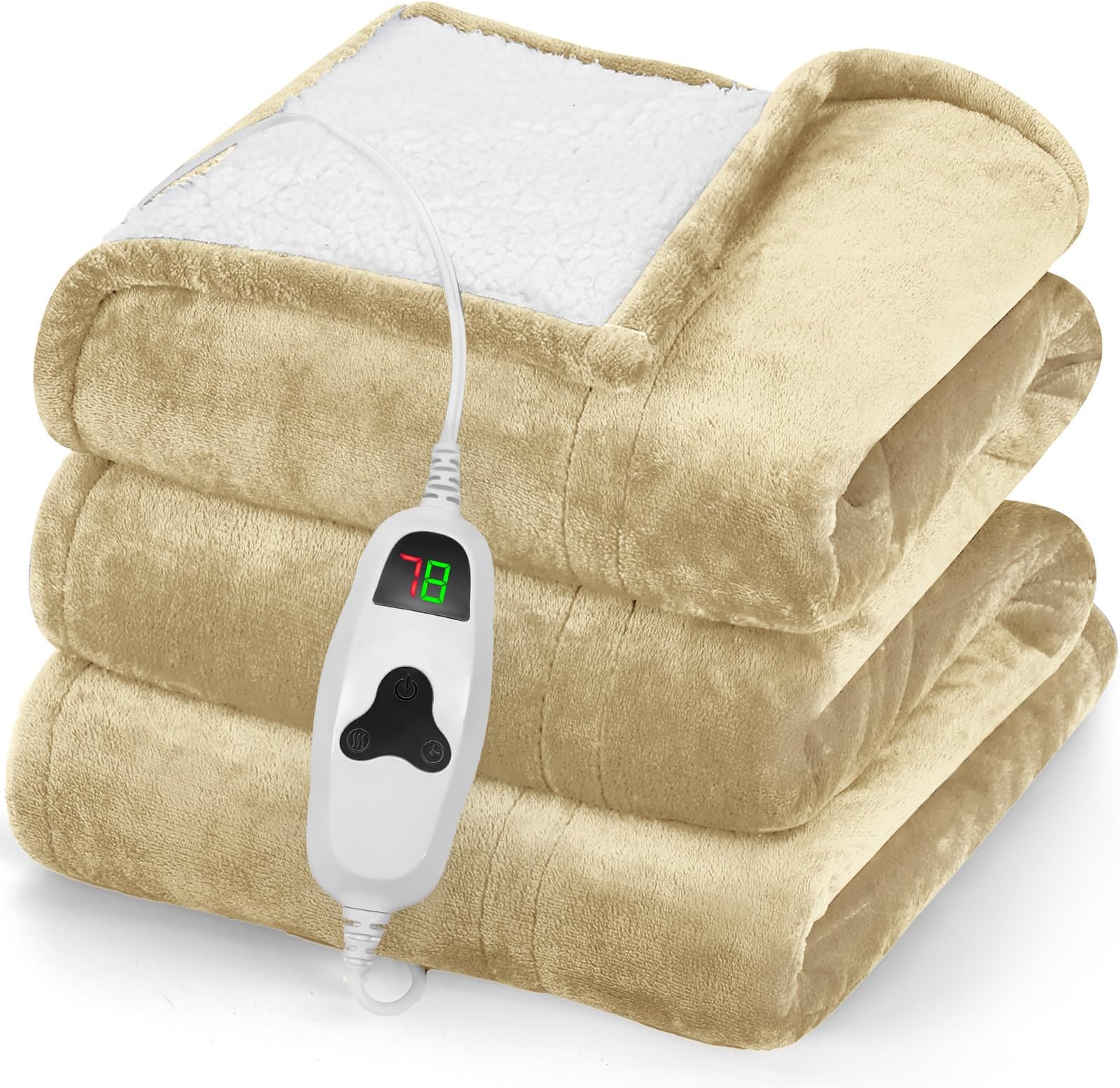 Heated Blanket Electric Throw 50"X60", Heating Blanket with 10 Heat Levels 8 Hours Auto-Off,Fleece Soft Blanket, Birthday Gifts for Grandma Seniors, Beige
