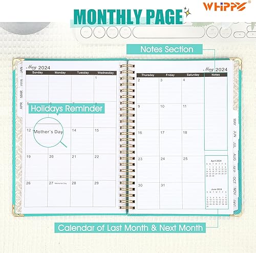 Miniatura 2 de Agenda 2024  Agenda 2024, enero 2024  diciembre 2024, agenda semanal mensual de 8.7 x 6.3 pulgadas con pestañas, tapa dura, papel grueso,