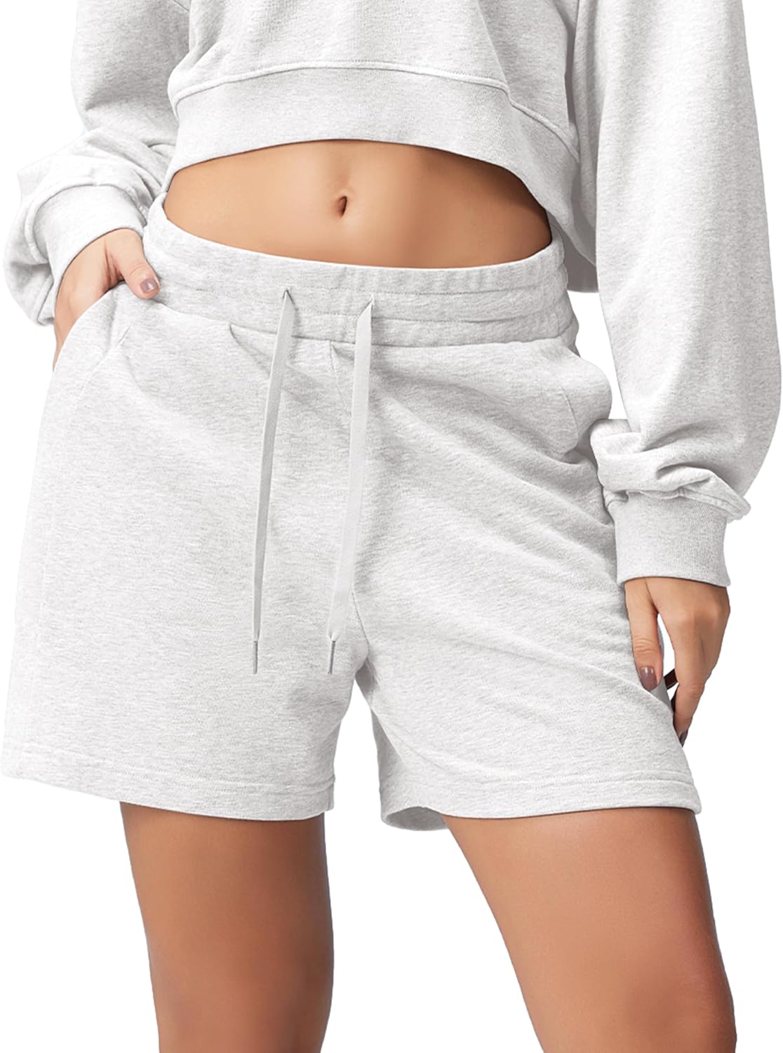 ODODOS Women's Sweat Shorts 5" Cotton French Terry High Waist Workout Casual Lounge Shorts with Pockets