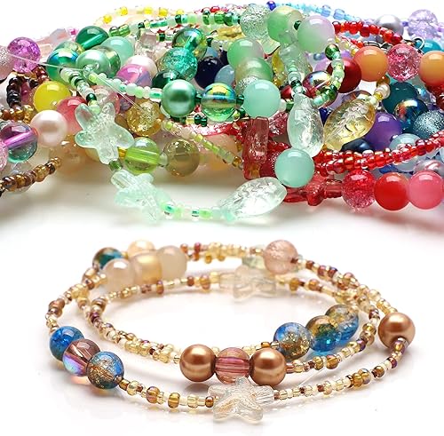 Miniatura 4 de 760 cuentas de vidrio mixtas para la fabricación de joyas, cuentas redondas surtidas de 0.315 pulgadas, kit de fabricación de pulseras que incluye