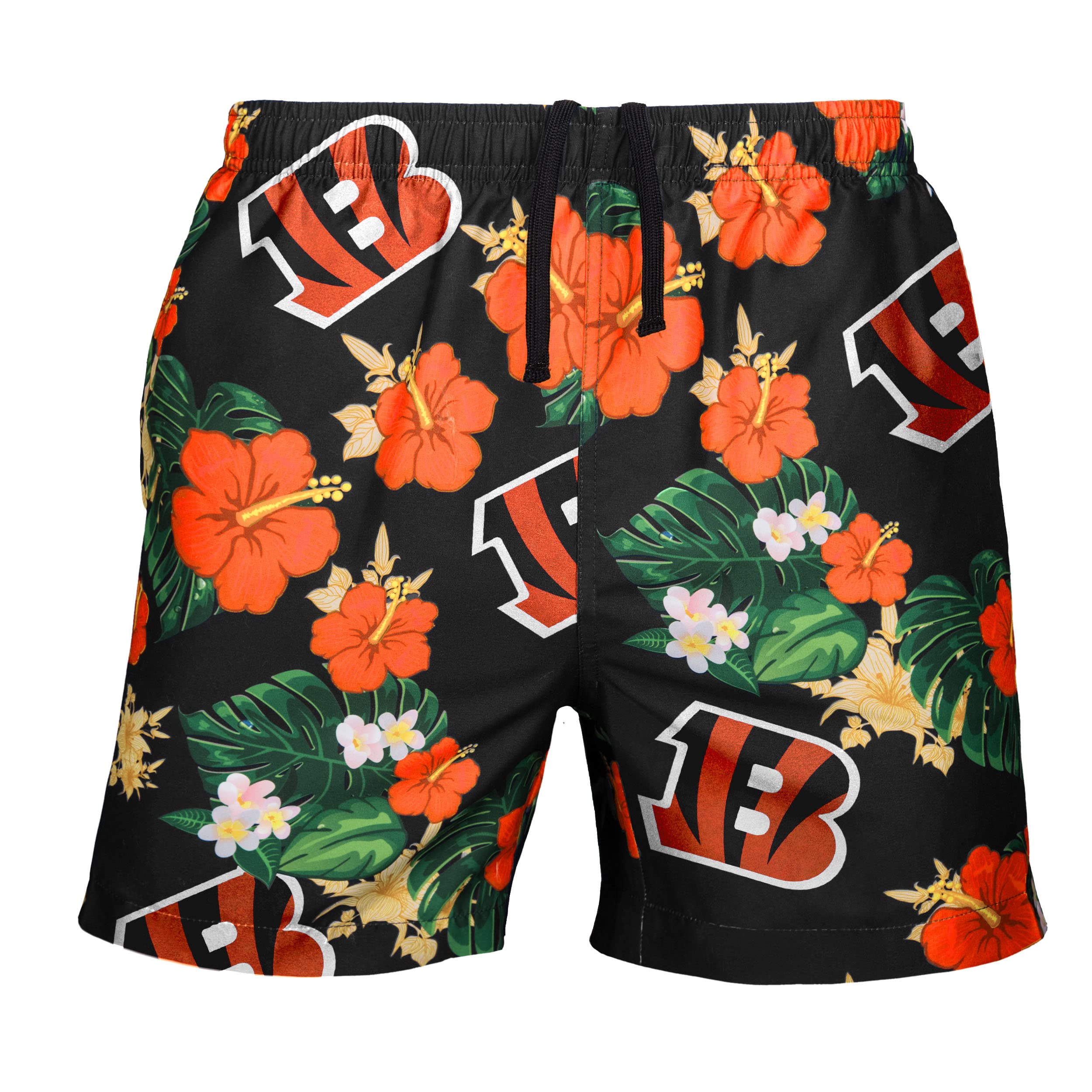 FOCO NFL Mens NFL Team Logo Floral Hawaiian Swim Suit Trunks
