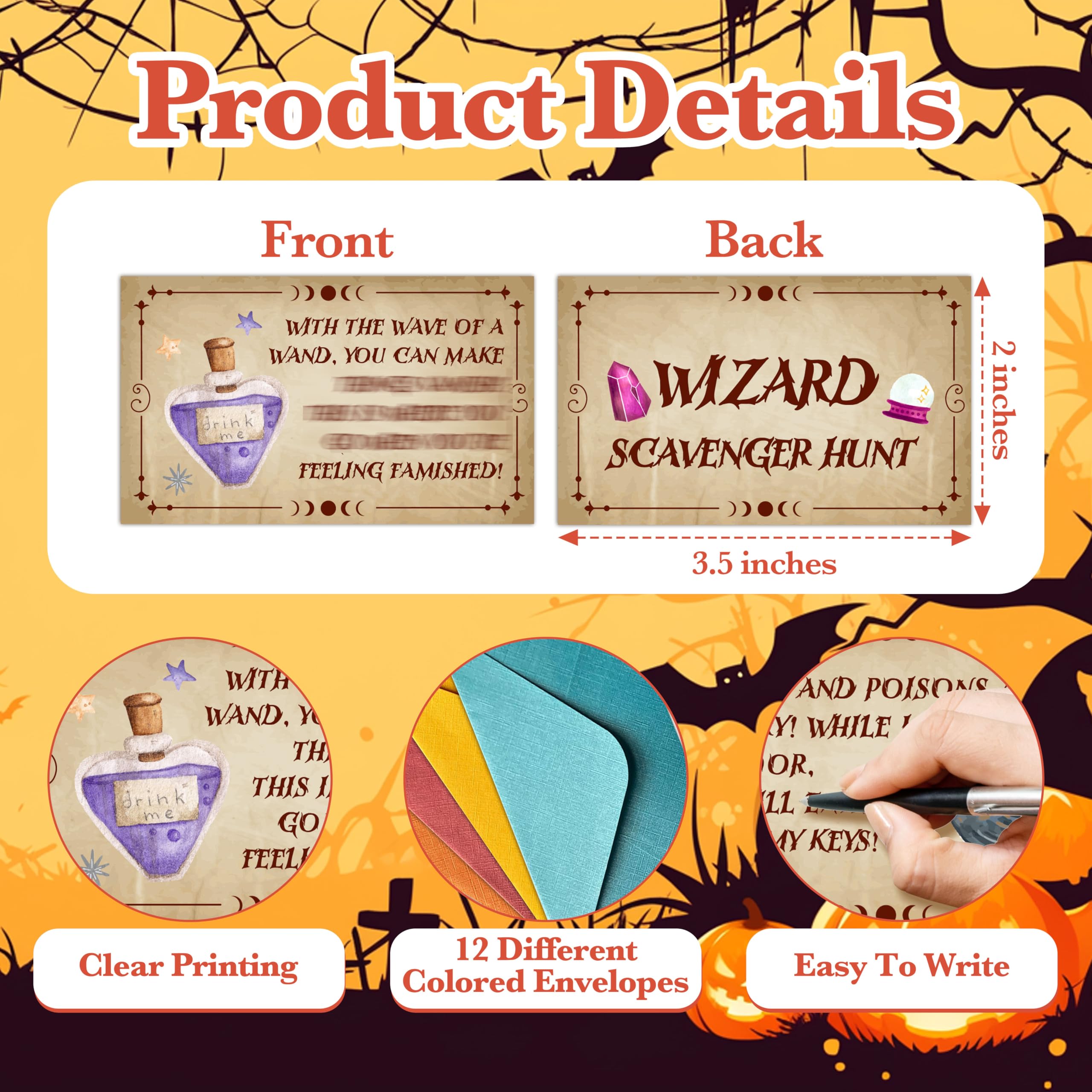 Tarjetas de búsqueda del tesoro de magos, juegos de búsqueda del tesoro de Halloween para adultos, suministros de fiesta de cumpleaños, actividades al aire libre en interiores (17 tarjetas de