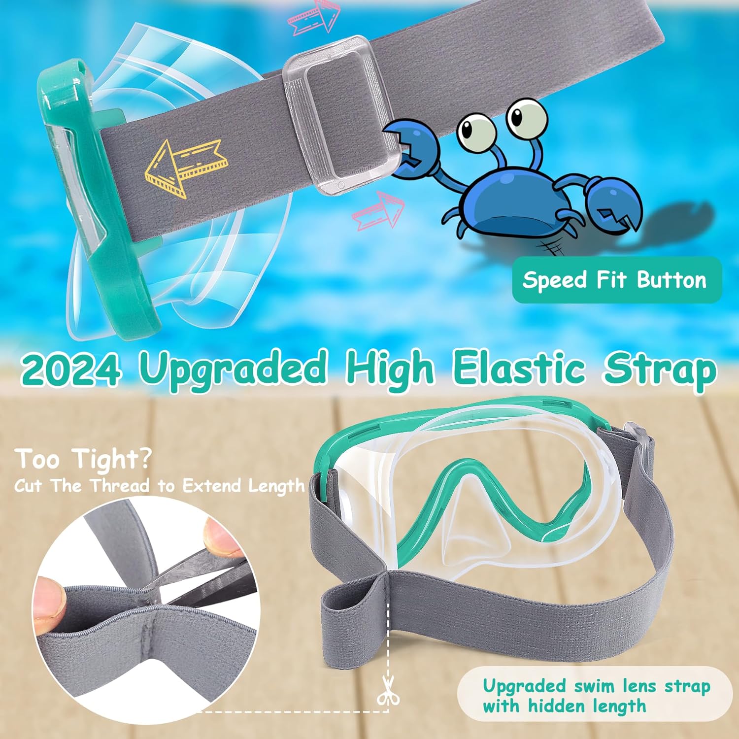 Vvinca 2Pcs Kids-Goggles with Nose Cover, Diving Mask Elastic Fabric Strap Anti Fog Anti Shattered Lens for Kids Swim Goggles 3-14