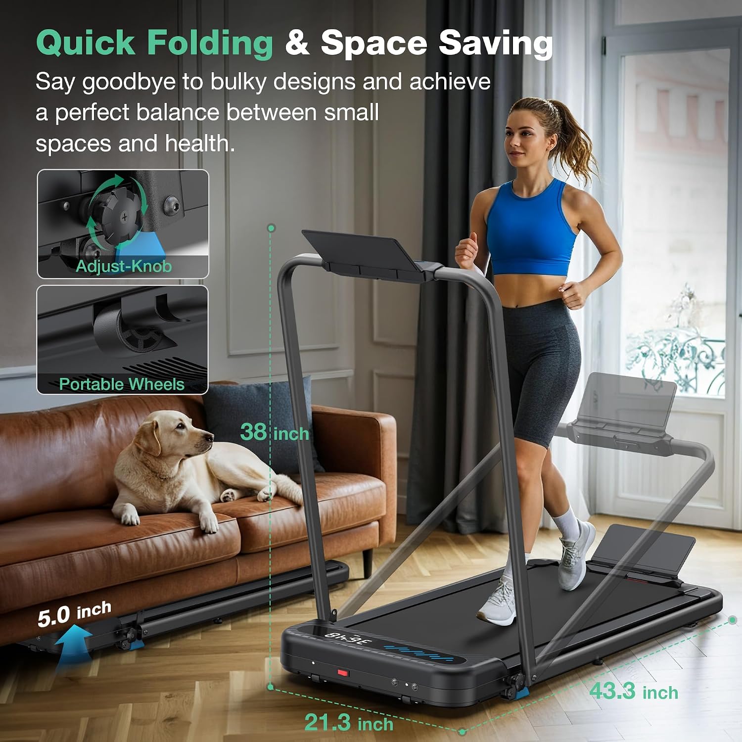 Walking Pad Treadmill with Incline, 6 in 1 Foldable Treadmill Walking Pad with Handle Bar for Home/Office, 3.0HP Compact Under Desk Treadmills, 320LBS Capacity, App, LED Display