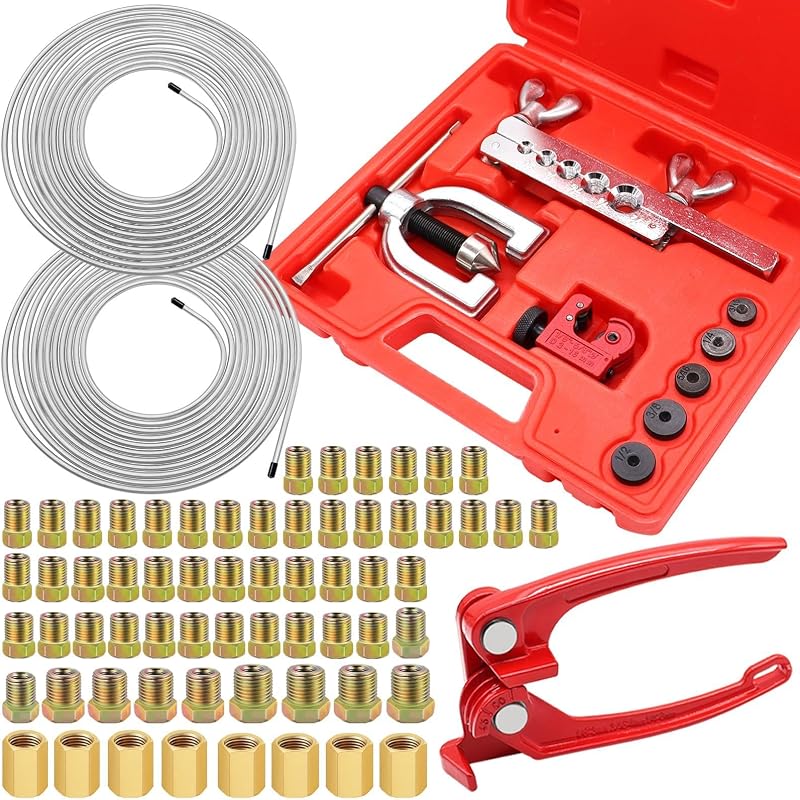 Kit de Tubos de Freio Eoppen em Liga Zincada 3/16 + 1/4 com Flangeador, Cortador e 48 Conexões – 15,24 m