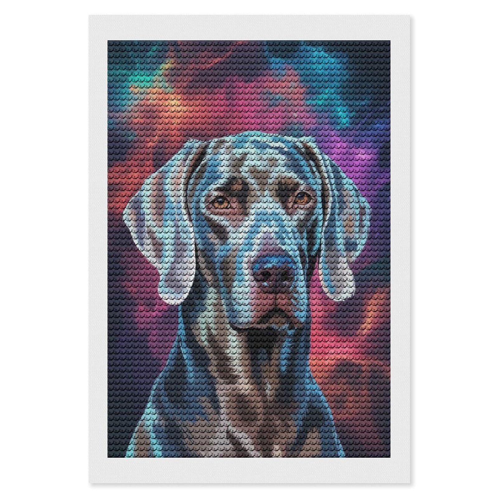 Junmoney Cosmic Dog Portrait Full Drill Diamond Painting Kit 8"x12", Sparkling Round Gems, Decorate Your Room, Mindful Craft Activity