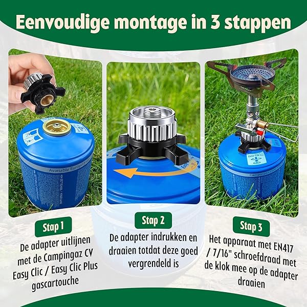 Enhon Adaptateur pour cartouche de gaz compatible avec le système Campingaz CV Easy Clic et la valve à vis EN417, adaptateur en laiton et alliage métallique - 4