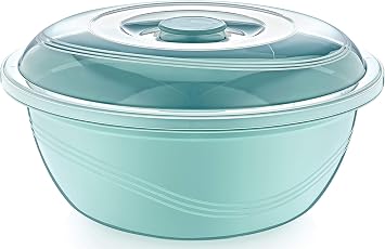 Round Plastic Mixing Bowl with Lid Bread Dough Proofing Salad Fruit Food Storage Clear Lid, Basin Colour Will Vary Dependent on Stock 1, 6 Litre