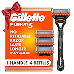 Gillette Fusion5 Razors for Men, 1 Razor, 4 Blade Refills, Lubrastrip for a More Comfortable Shave