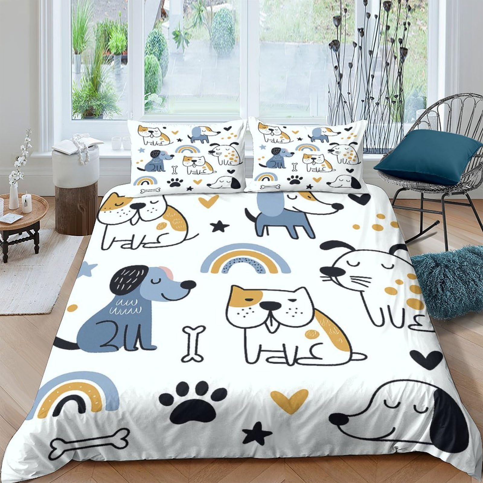 Ctjqhvkz Style-8 3D Printed Cartoon Dog Fitted Sheet Microfiber Soft Paw Rainbow Bed Cover For Bedroom Dorm Mattress Protection Decor Single（135X200cm）