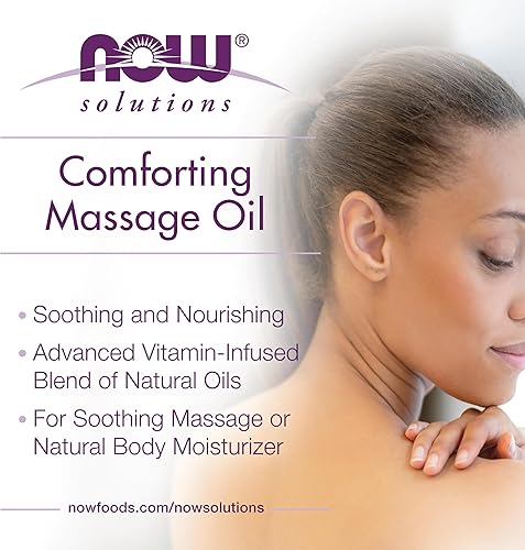Miniatura 4 de NOW Foods Solutions, aceite de masaje reconfortante, mezcla con infusión de vitaminas, calmante y nutritivo, 16 onzas