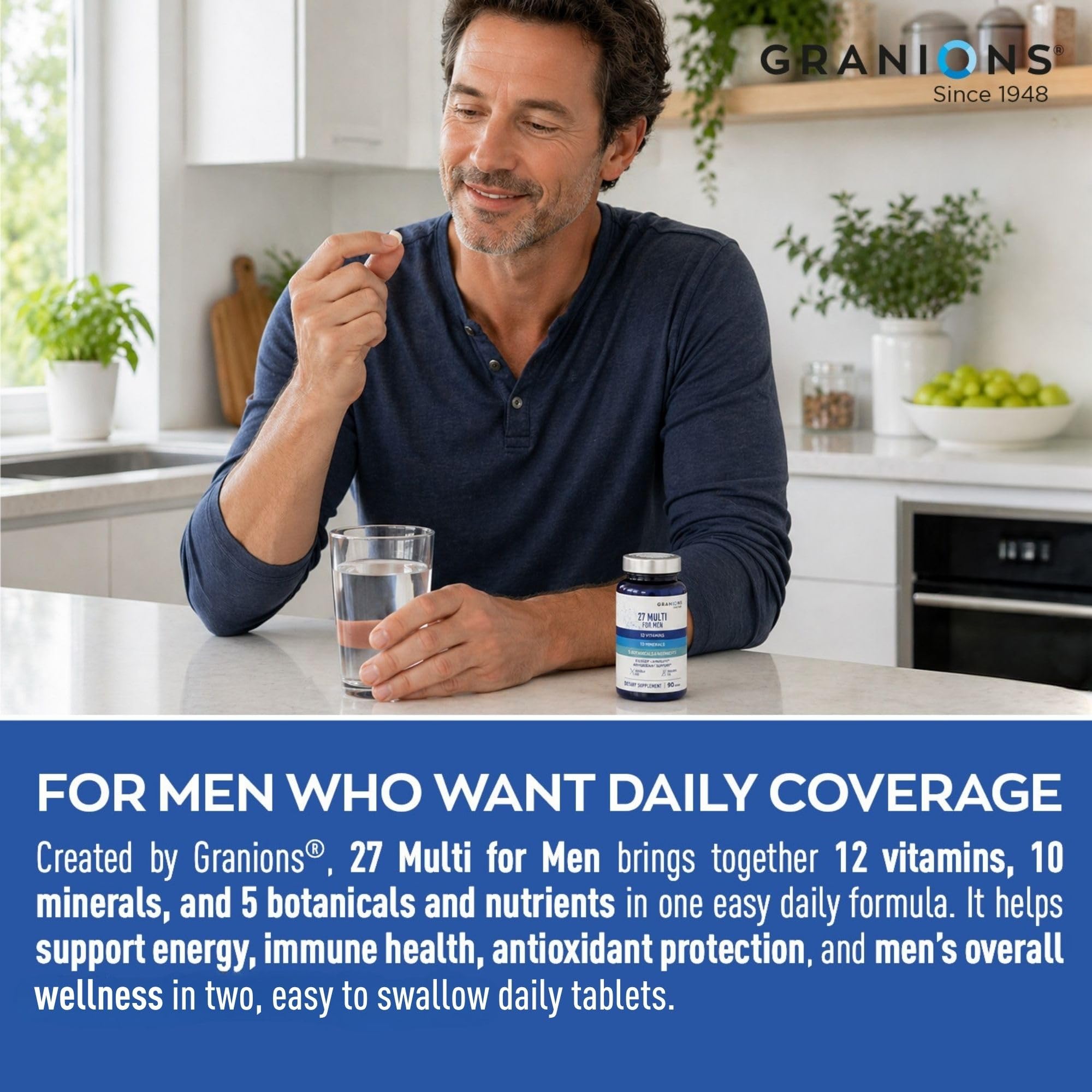 Granions 27 Mens Multivitamins Minerals Extracts - Vitamin D3, C, B12, Zinc, Magnesium, CoQ10, Quercetin, Maca Plus Multivitamin - Daily Mens Vitamins Supplement Multi for Men - 90 Tablets — Amazon image 6