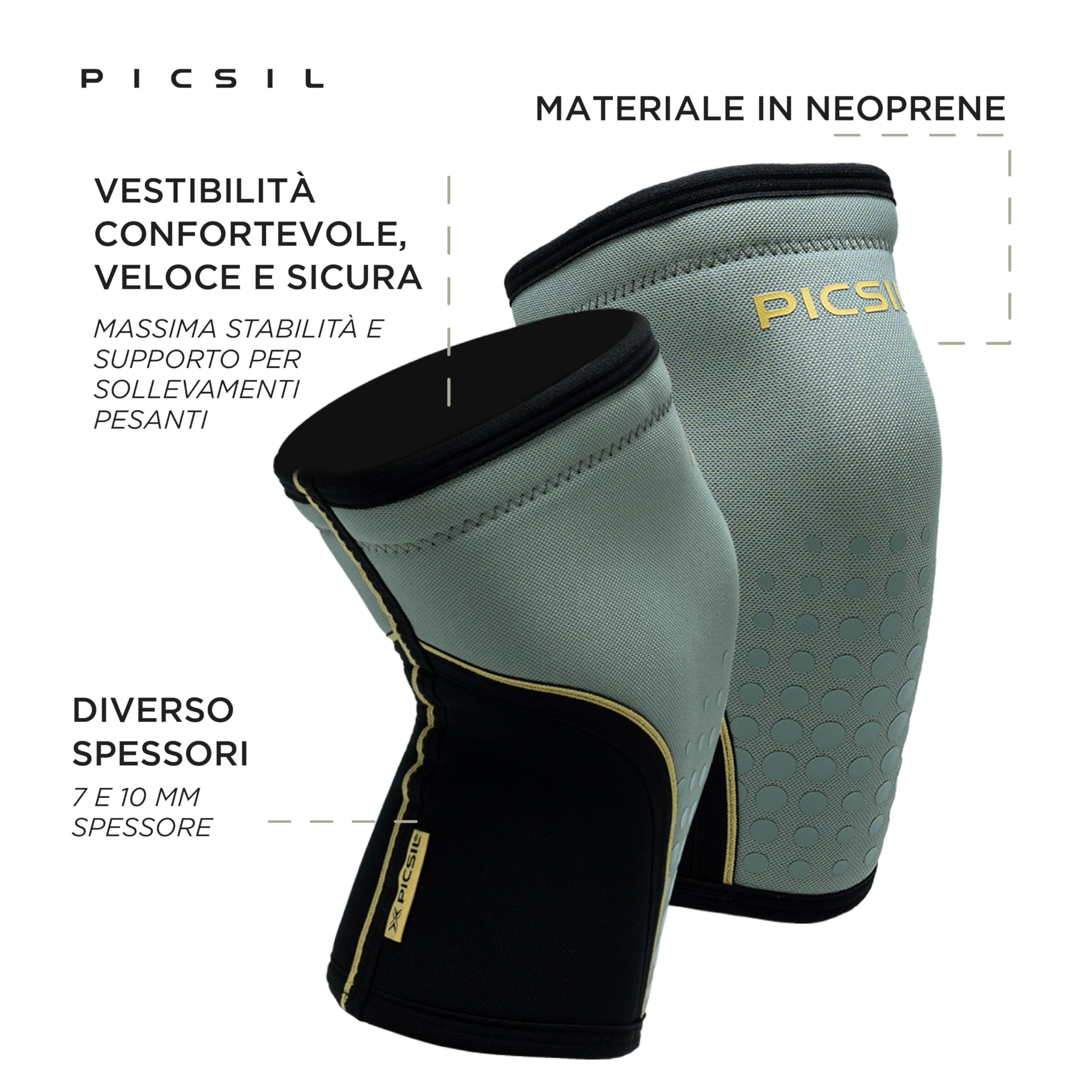 PICSIL Ginocchiere rigide in neoprene da 7/10 mm, 2 ginocchiere per il crosstraining, il powerlifting e il sollevamento pesi, per tutti gli atleti, unisex (Fern 7mm, S)
