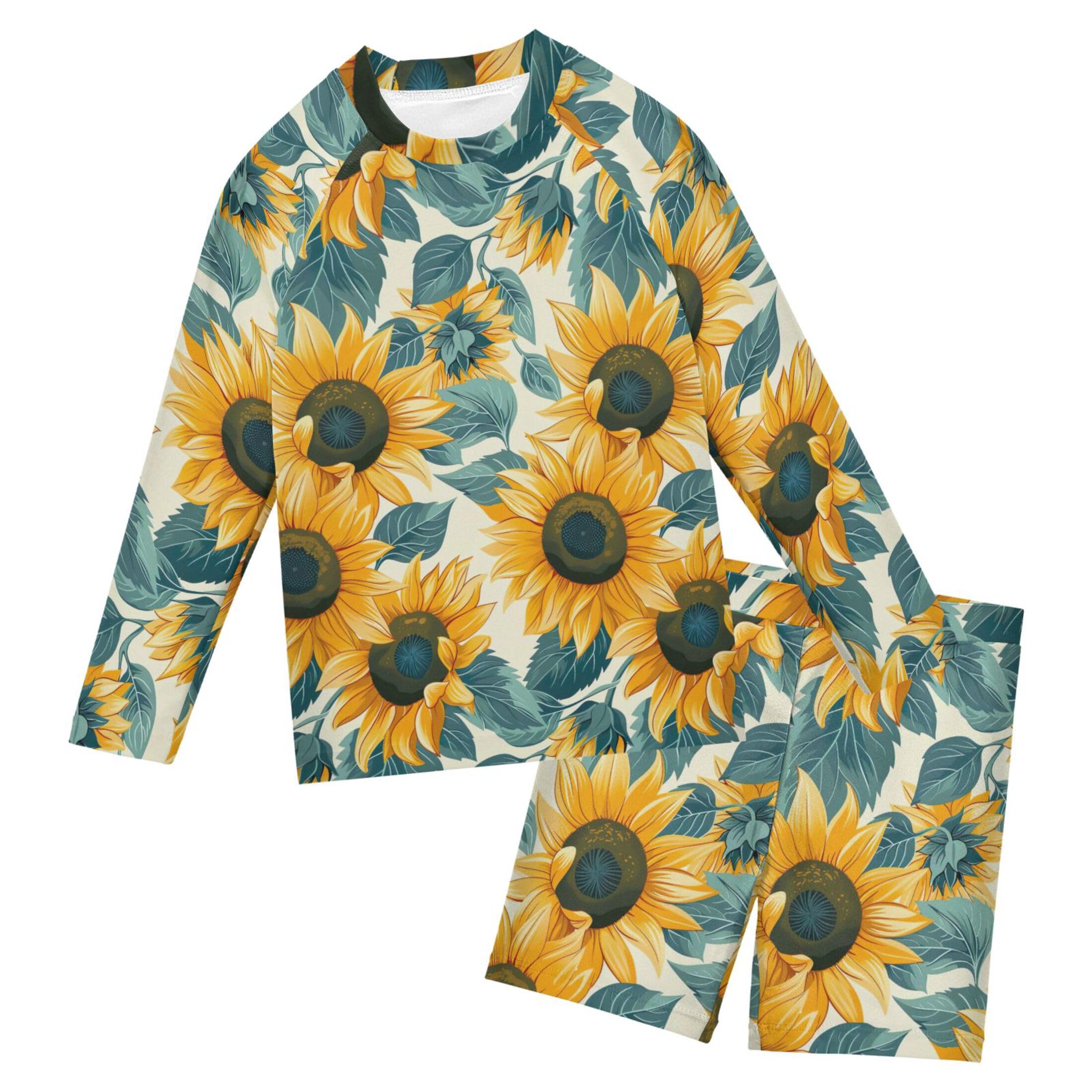 Sunflower Flower Baby Boys' Toddler Long Sleeved Rashguard Swim Bathing Suit Set B0403444