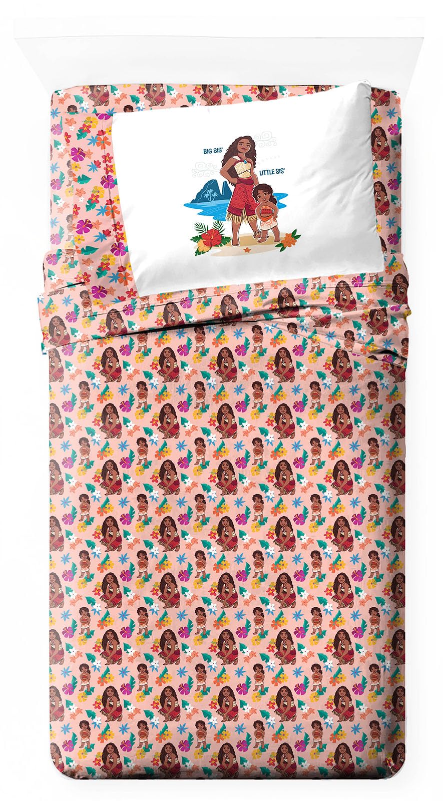 Jay Franco Kids Sheet Set with Fitted, Flat Sheets & Pillow Cover - Ultra-Soft Bedding with Pillowcase for Room Decor, Pink - Moana, 3 Piece Twin