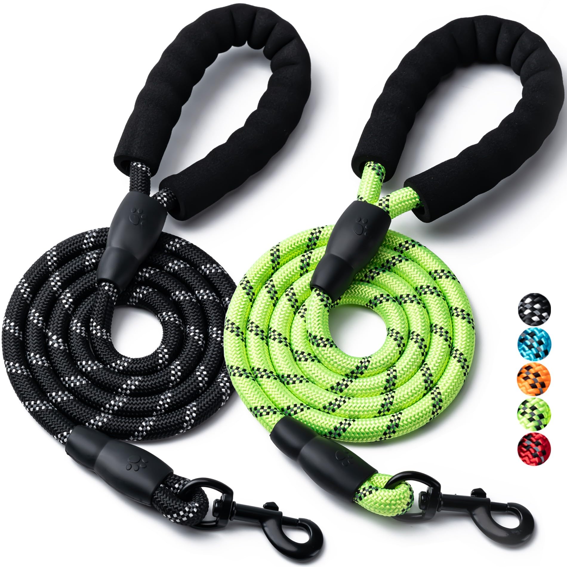 2 Pack Dog Leash, 4/5//6 FT Heavy Duty Nylon Rope Pet Leashes with Comfortable Padded Handle, Reflective Dog Leashes for Small Medium and Large Dogs (