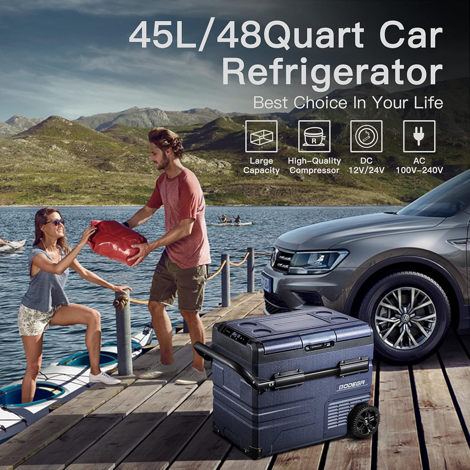 BODEGA 12 Volt Car Refrigerator, Car Fridge Dual Zone APP Control, Portable Freezer, 48 Quart (45L) -4℉-68℉ RV Electric Compressor Cooler 12/24V DC and 100-240V AC for Outdoor, Camping, Travel, RV : Automotive