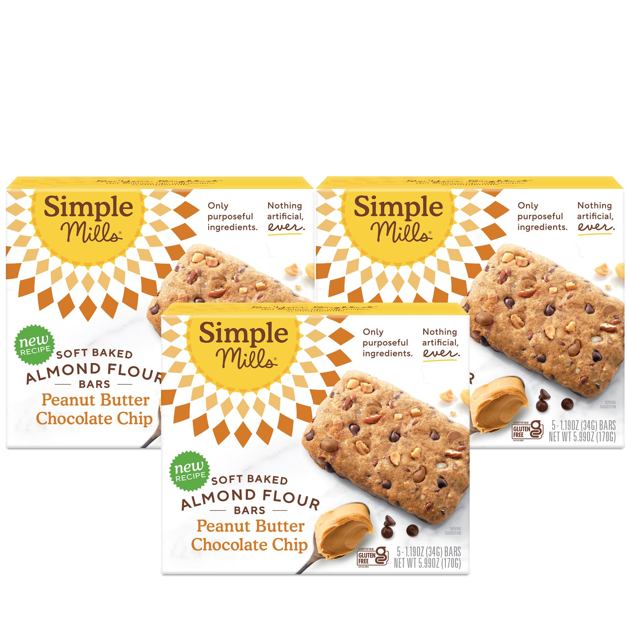 Almond Flour Snack Bars (Peanut Butter Chocolate) with Organic Coconut Oil, Chia Seeds, Sunflower Seeds, and Flax Seeds, 6oz, 3 Count