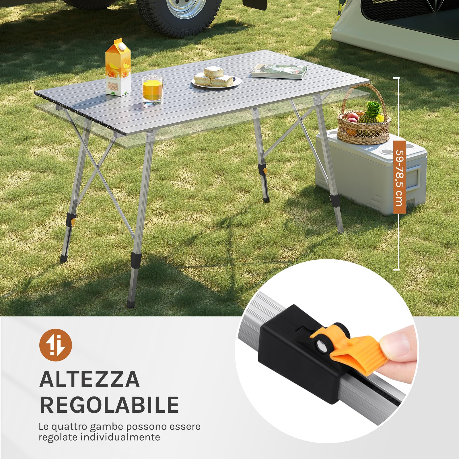 WOLTU Tavolo da Campeggio Pieghevole in Alluminio Altezza Regolabile 120x68,5x59/78,5 cm