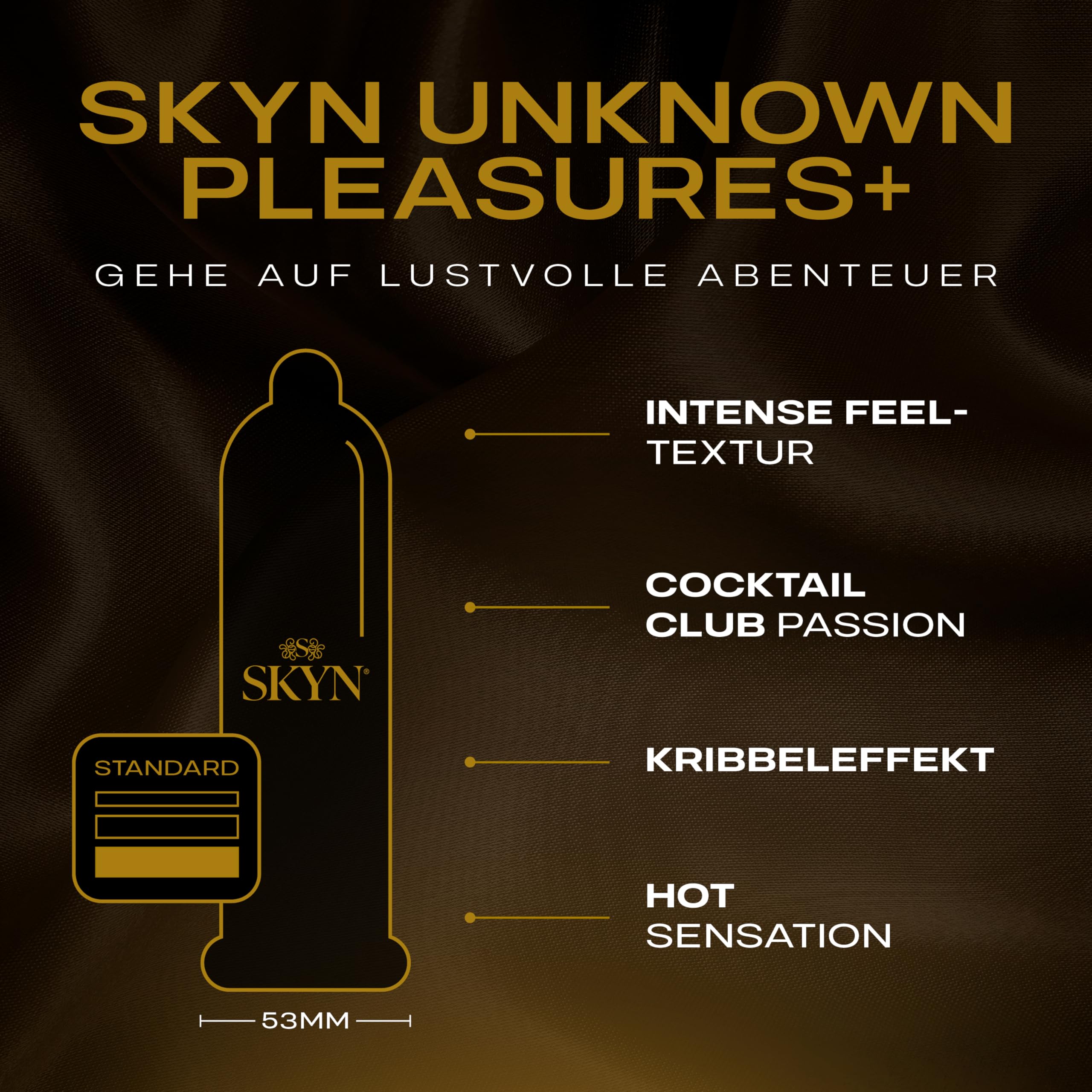 SKYN Unbekannt Pleasures Kondome für Männer, mit glatter und strukturierter Oberfläche, latexfrei, SKYNFEEL-Technologie, geschmiert, 53 mm Nennbreite