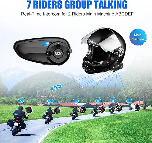 Miniatura 6 de Auriculares de intercomunicación Bluetooth para casco de motocicleta Q7 7 Riders Group 750mAh IP65 impermeableCVC reducción de ruidoconectable con