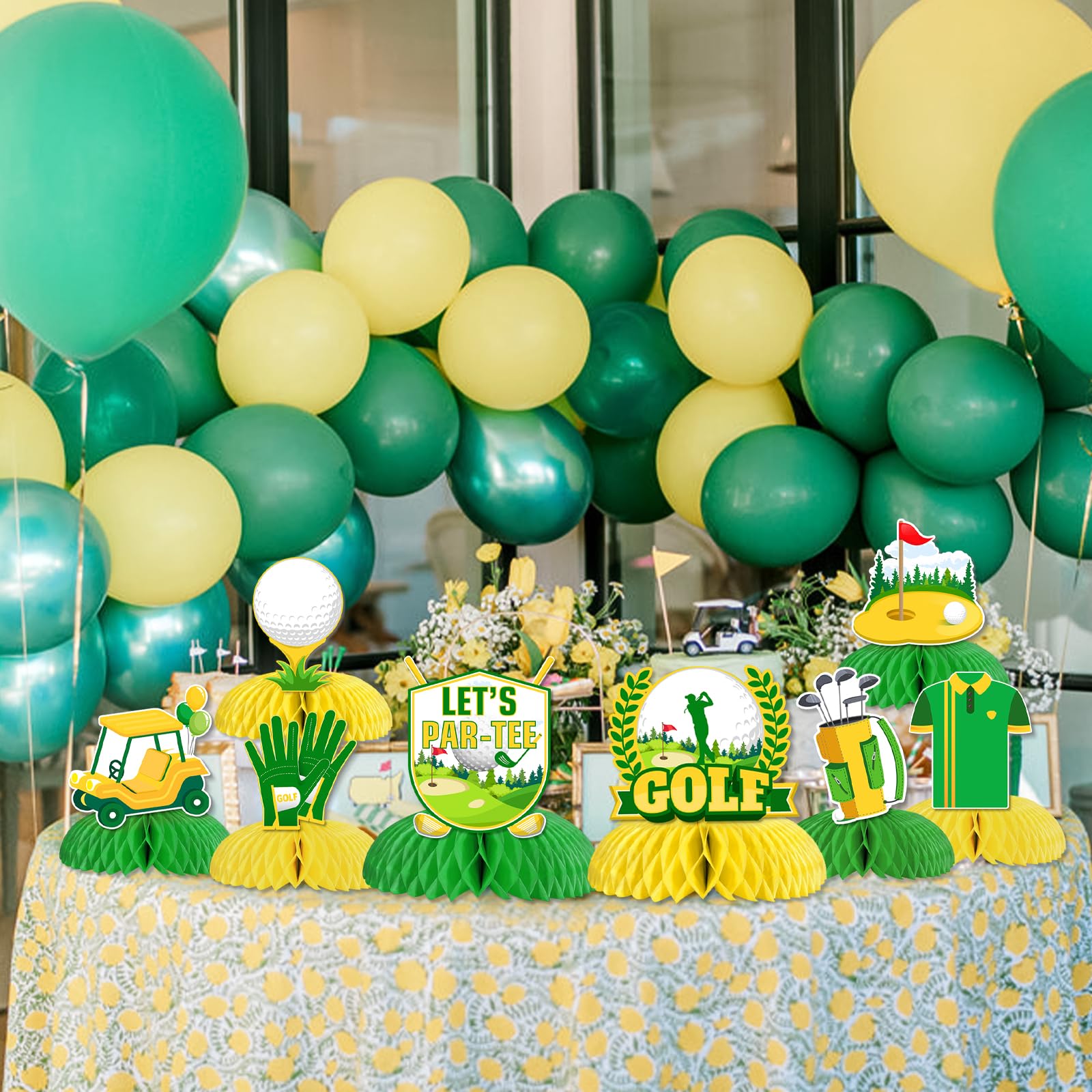 Décorations De Table Nid D'abeille Golf – Lot De 8 – Thème Noir, Vert, Doré Pailleté – Pour Anniversaire, EVG, Fête – 15x4 Cm