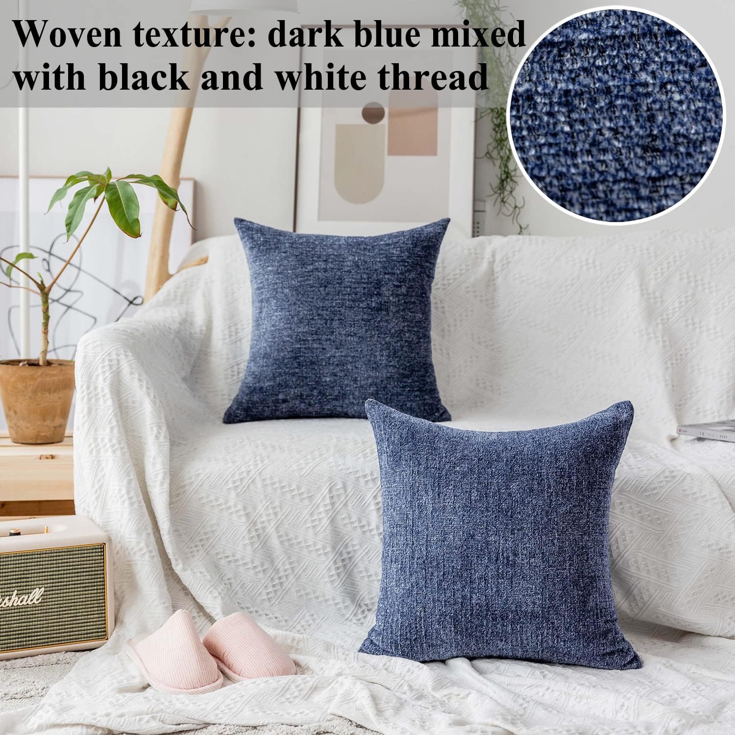 Home Brilliant Navy Throw Pillows Covers for Living Room Set of 2 Large Cushion Covers for Sofa Bed Couch, 26x26 inch (66cm), Dark Blue
