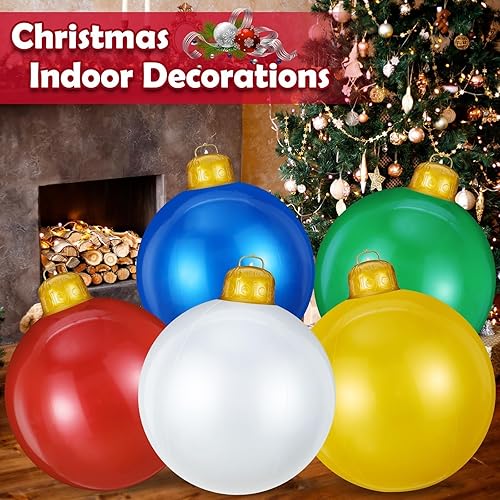Miniatura 6 de 5 adornos inflables de Navidad de 24 pulgadas, bolas de Navidad colgantes de gran tamaño, decoraciones de Navidad al aire libre para Navidad,