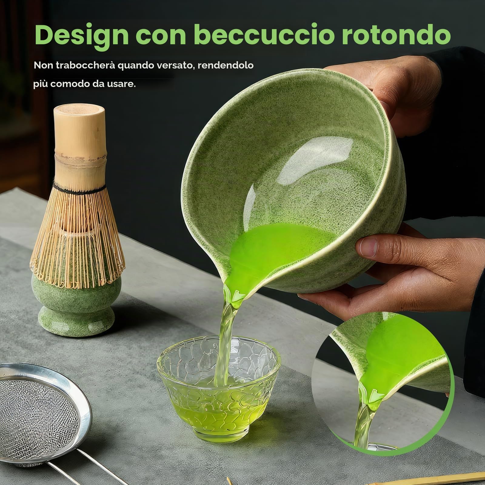 5 Pezzi Matcha Kit, set da tè Matcha, elegante set di Frusta Matcha, Ciotola Matcha, Supporto Chasen, Cucchiaio di Matcha, Setaccio Di Matcha, per La Casa, l'Ufficio e la Sala da Tè (D)