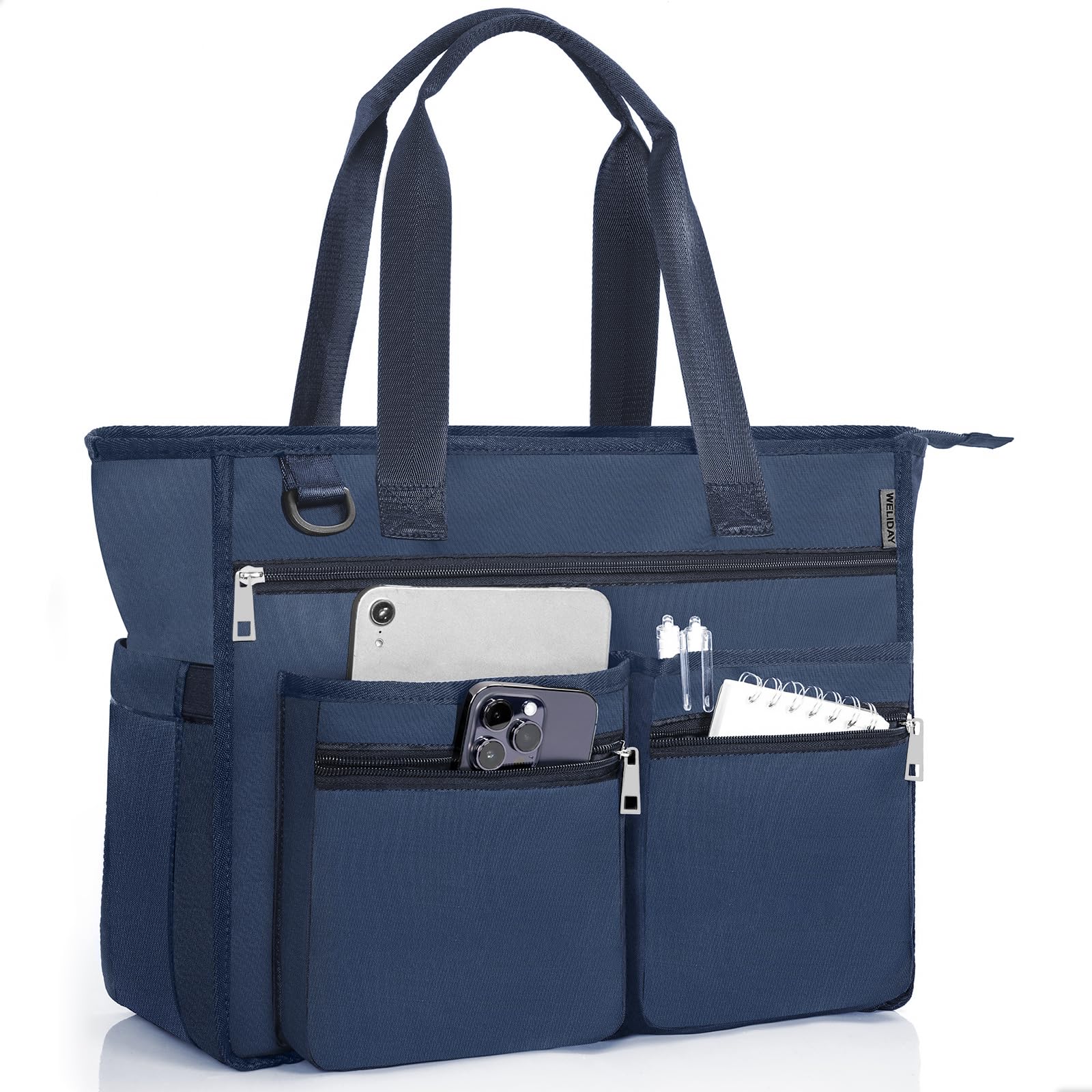 [TORIBIO] トートバッグ キャンバス 大容量 自立 軽量 マザーズバッグ レディース メンズ 教師用 看護師 訪問看護 多機能 通勤 ヨコ型 a4 (ブルー)