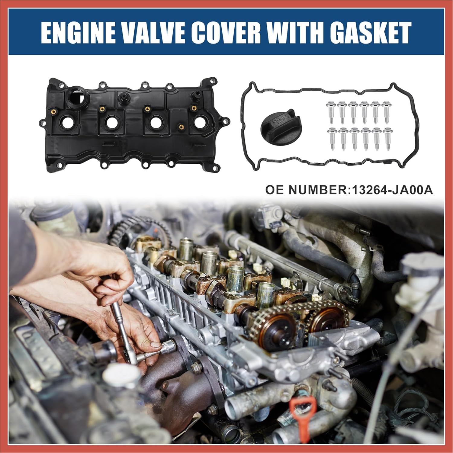 ACROPIX Camshaft Engine Valve Cover with Gasket Bolts Kit PCV Valve and Oil Cap NO.13264JA00A/13270JA00A for Nissan Altima 2.5L 2007-2013 Car Parts
