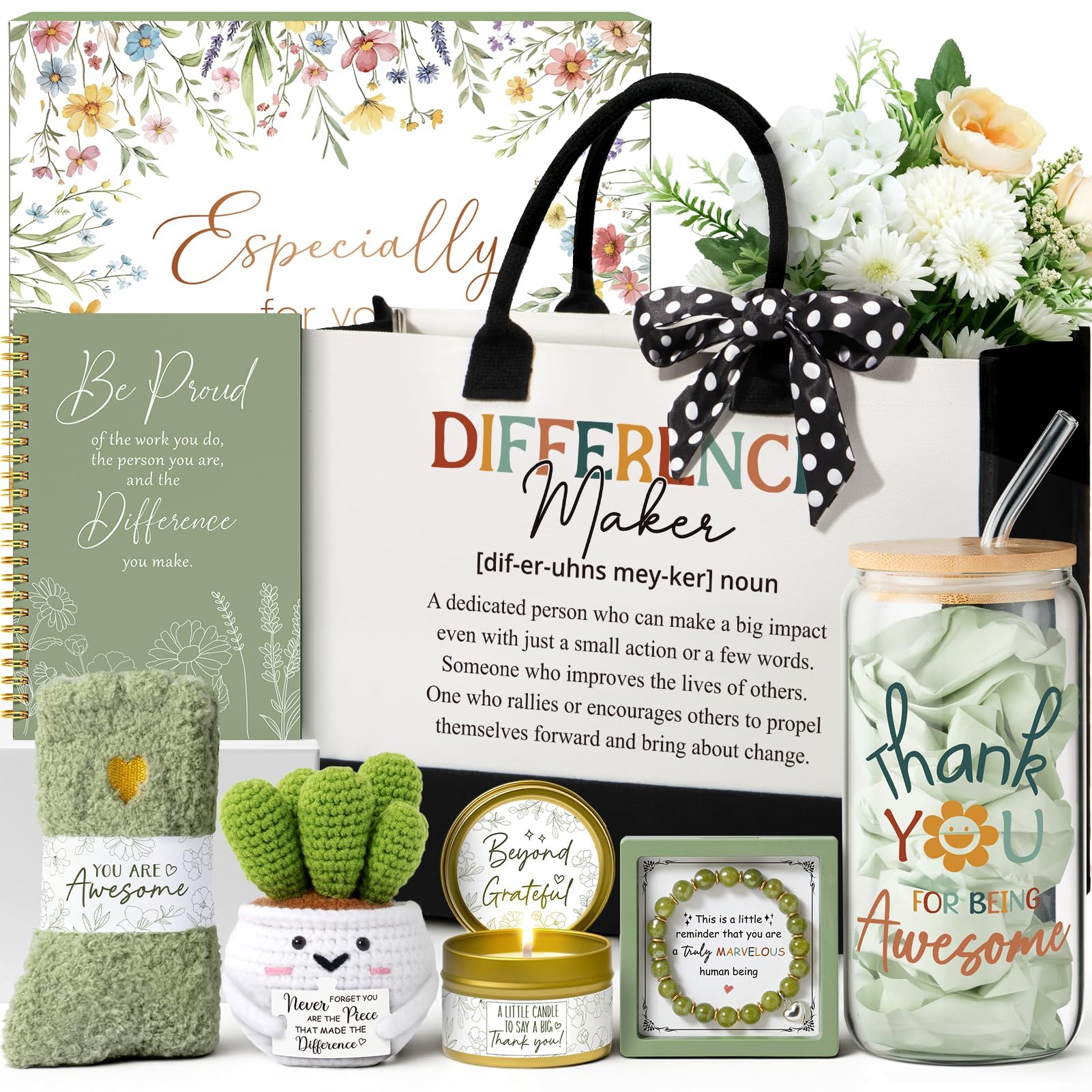 Photo 1 of Thank You Gifts for Women, Administrative Professional Day Gifts, Employee Appreciation Office Gift for Coworkers Farewell Thank You Gift Basket for Boss Teacher Nurse Employees w/ Canvas Tote Bag