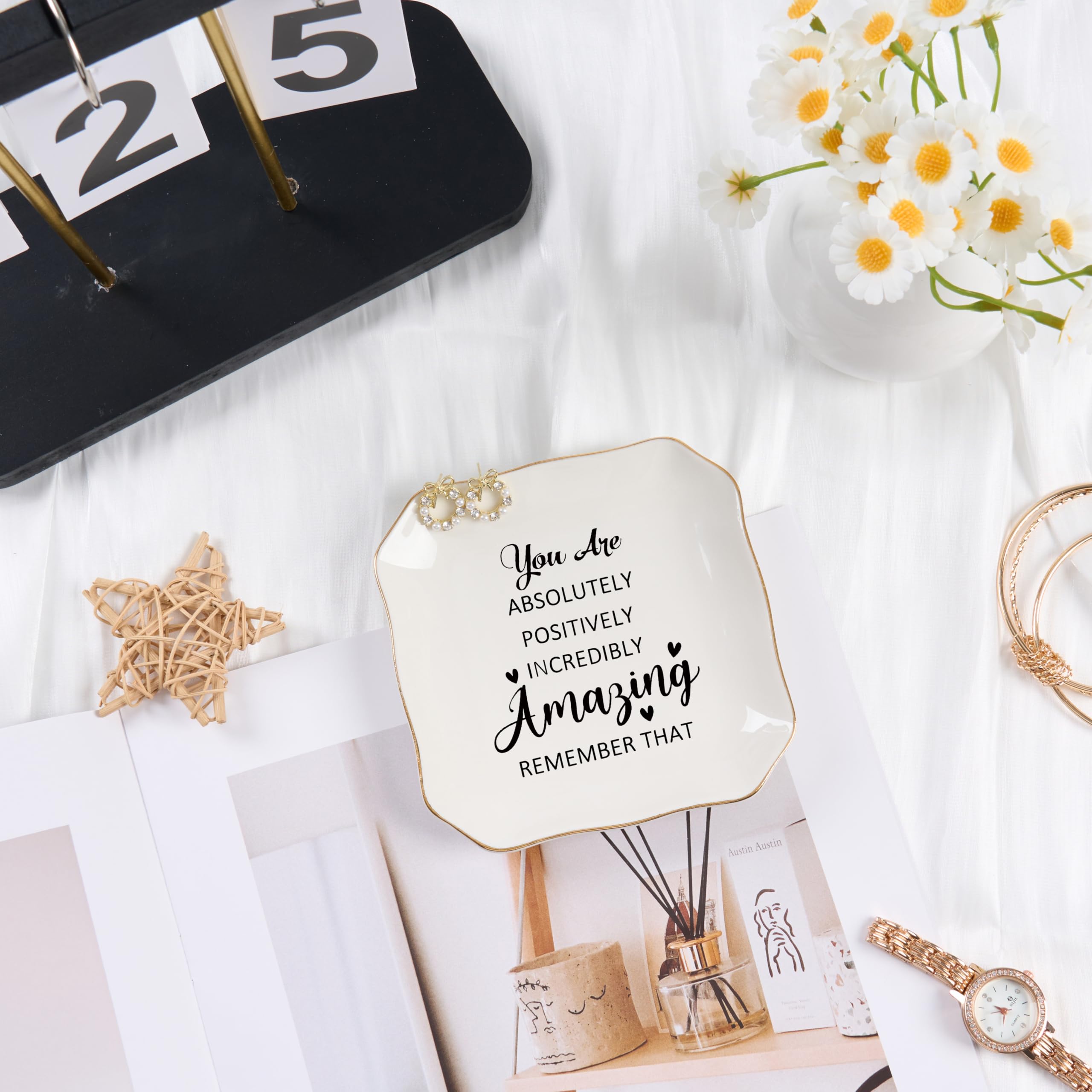 Birthday Gifts for Women Ring Jewelry Dish Tray, You Are Amazing Gifts for Women Friend Coworker Mom Sister Teacher Retirement Thank You Cheer Up Inspirational Encouragement Gift for Woman