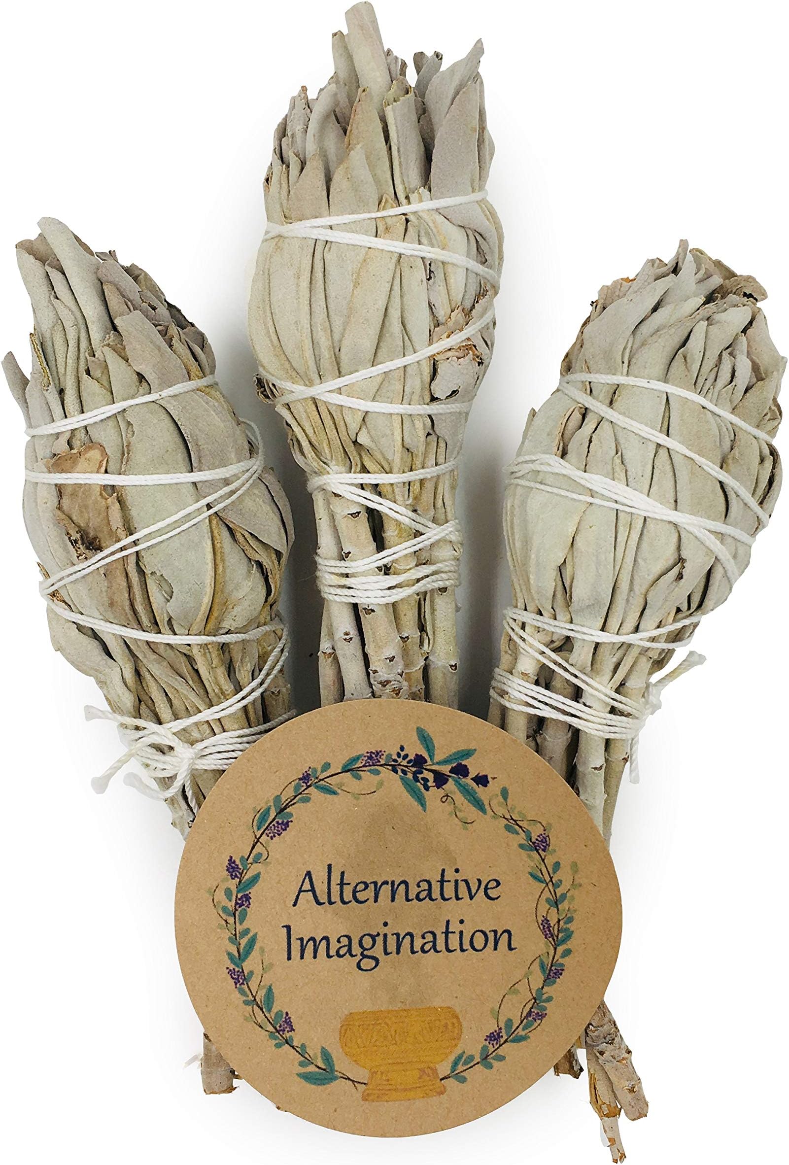 White Sage Smudge Sticks - Pack of 3 Torch Style Bundles - 4" Long - Natural Incense for Spiritual Cleansing, Witchcraft Supplies, Sage Smudge Kit, Spiritual Gifts